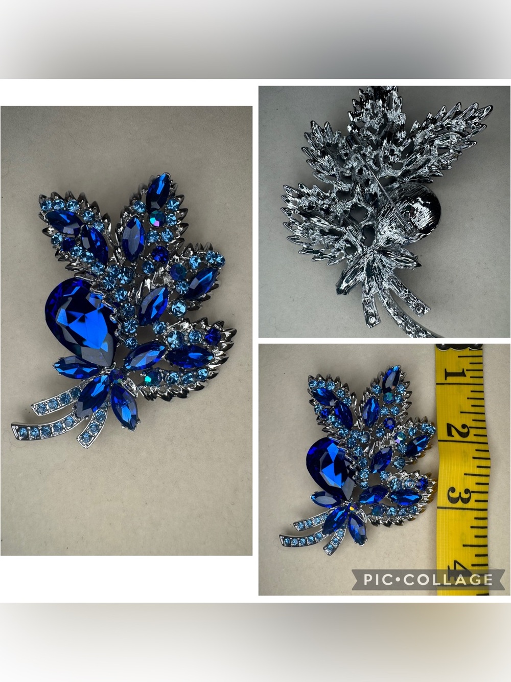 New Blue Crystal Leaf Brooch